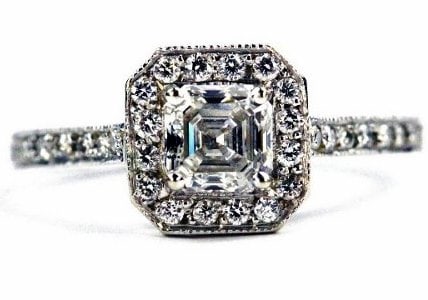 Unique Halo Asscher Cut Engagement Ring